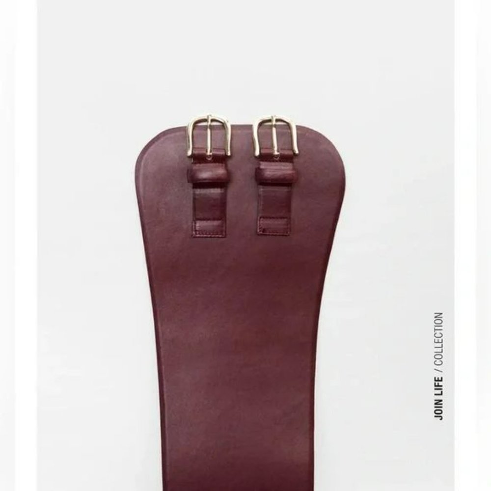 ZARA LEATHER SASH BELT BURGUNDY - Picture 4 of 5